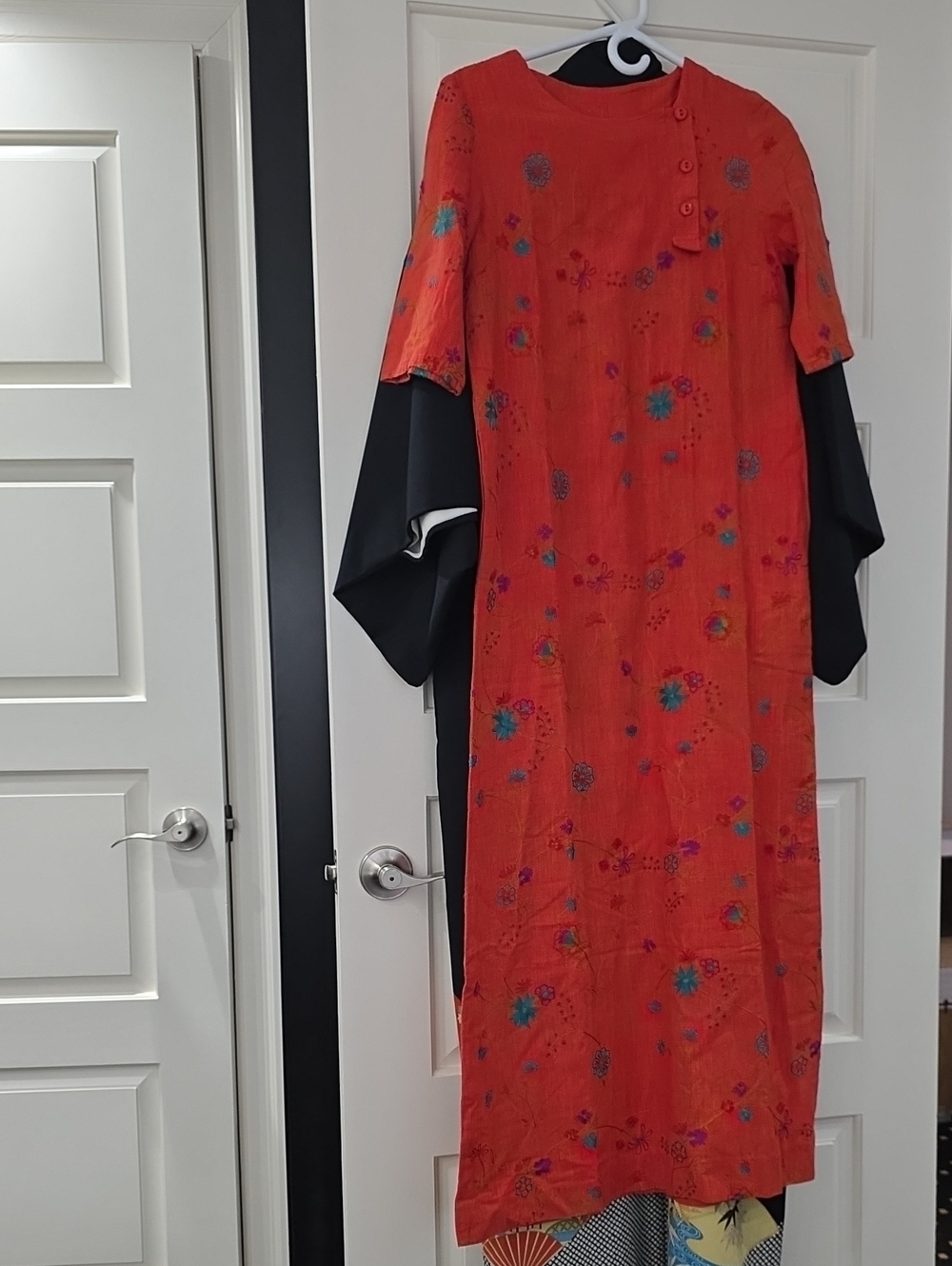 Vintage Beautiful Red Long Maxi Dress Colorful Floral Embroidered S
